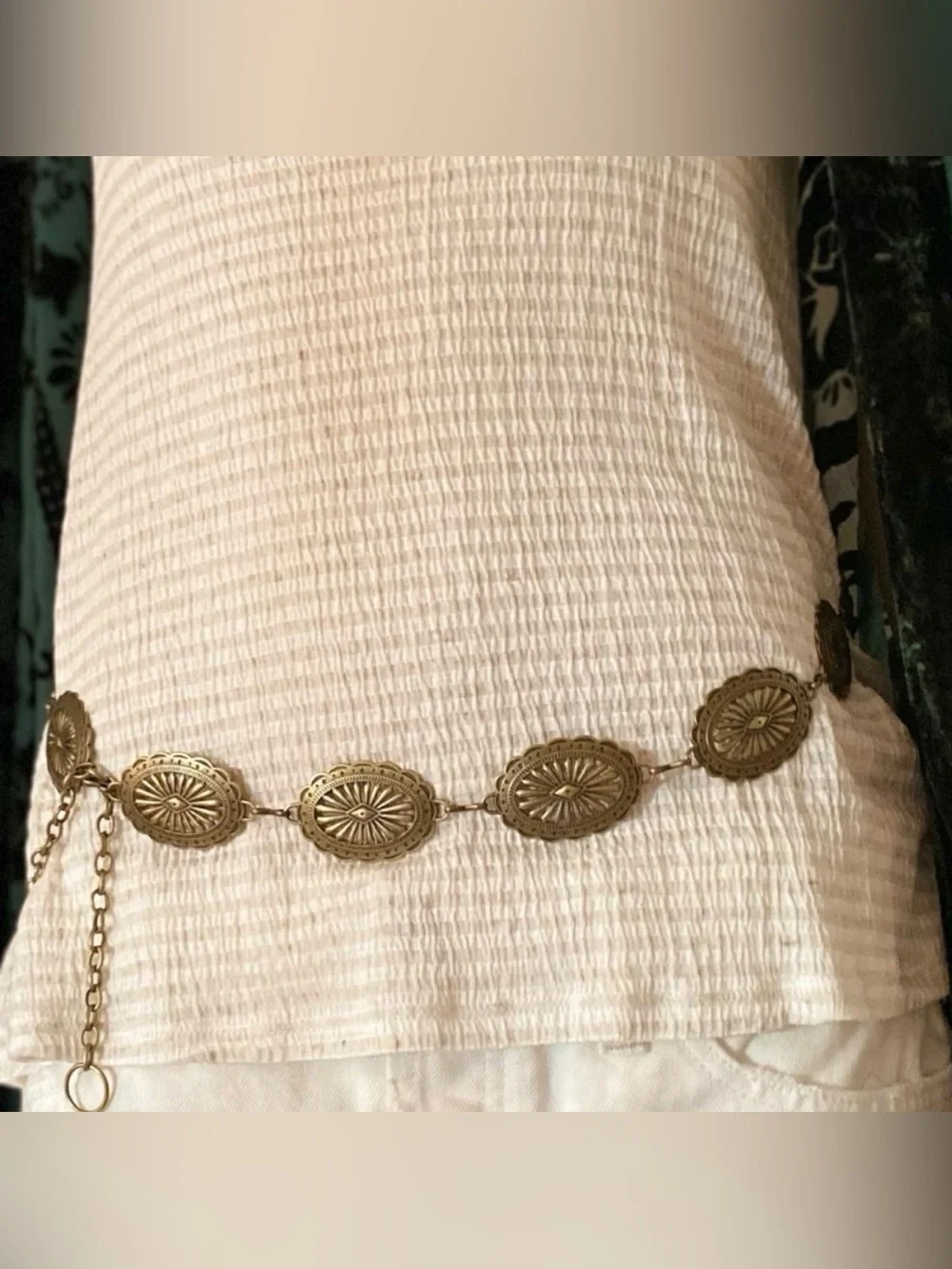 Brass Concho Oval Medallion Links Adjustable Metal Chain Belt